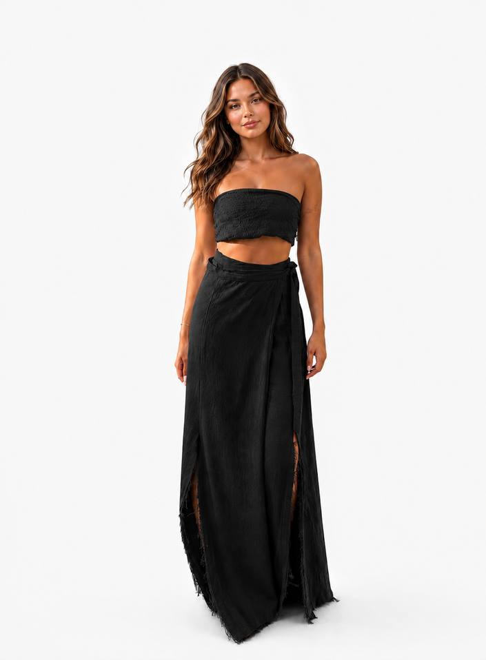 Black Linen Wrap Skirt