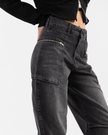 Black Washed Denim Jeans with Zipper Pocket
