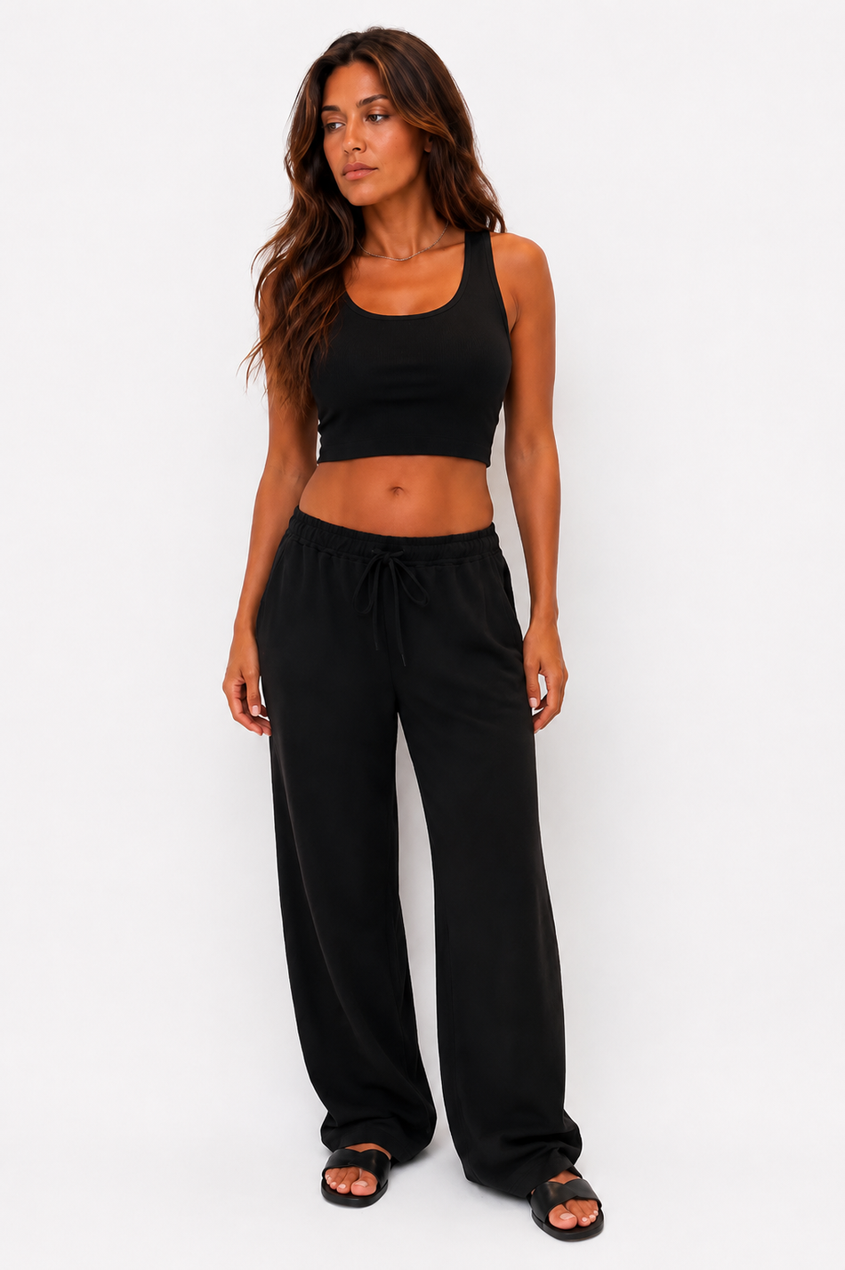 Black Wide Leg Pants with Side Slit