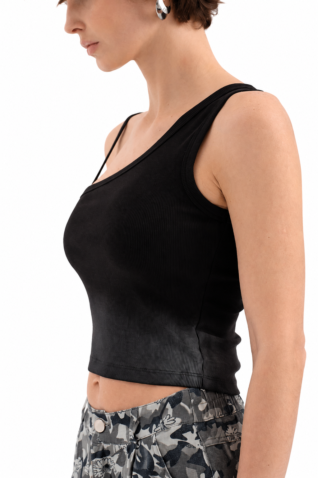 Black & Grey Ombre One Shoulder Top