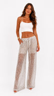Champagne Sheer Sequin Wide Leg - Ankle Tie Pants