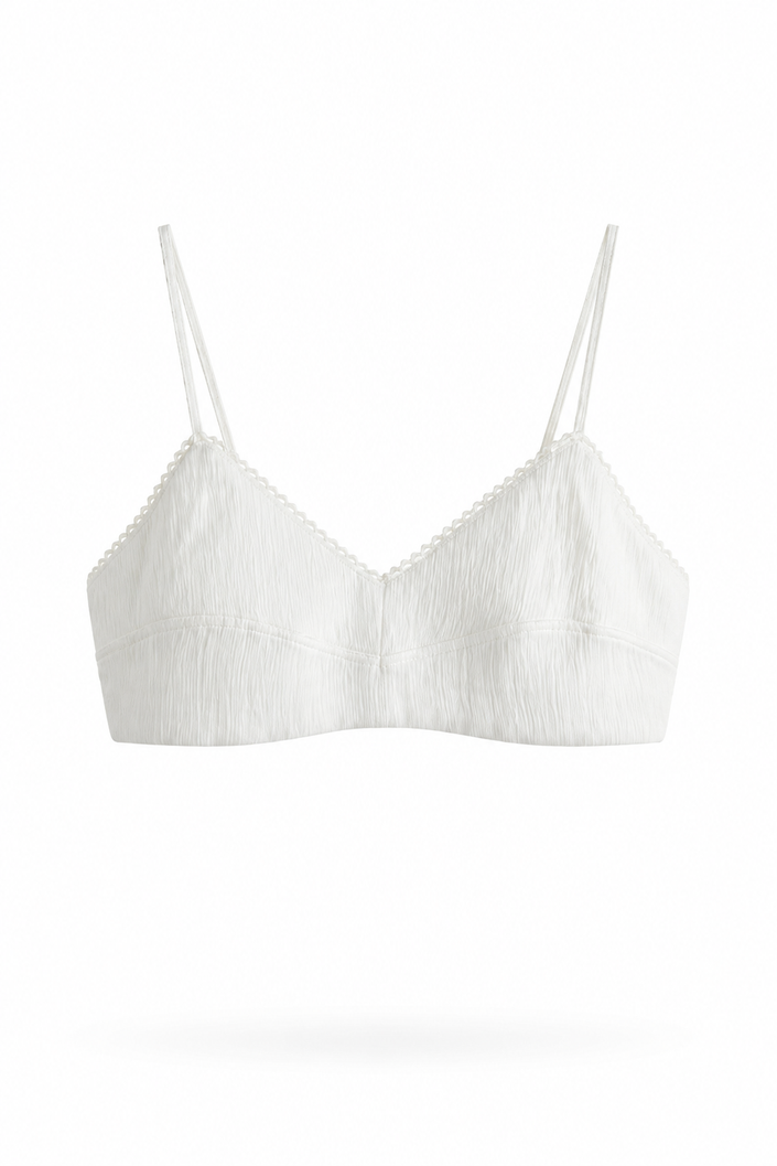 White Ribbed Bralette with Lace Trim