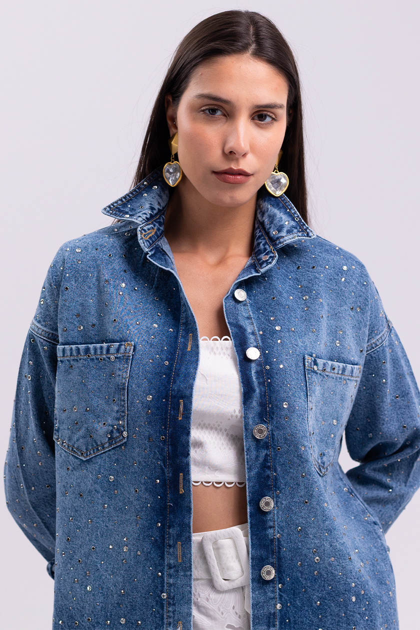 Bejeweled Oversized Denim Shirt