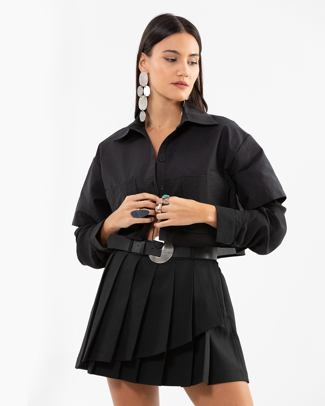 Layered Cropped Black Shirt