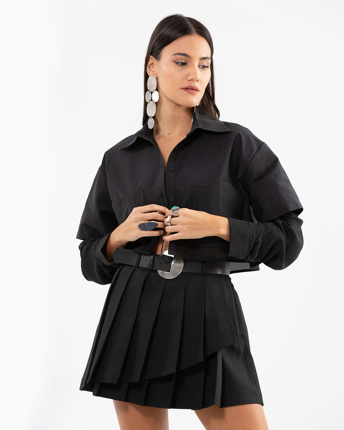 Layered Cropped Black Shirt