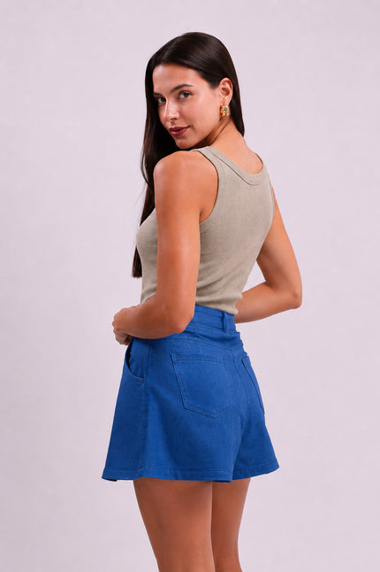 Cafe Shiny Look Crew Neck Tank Top
