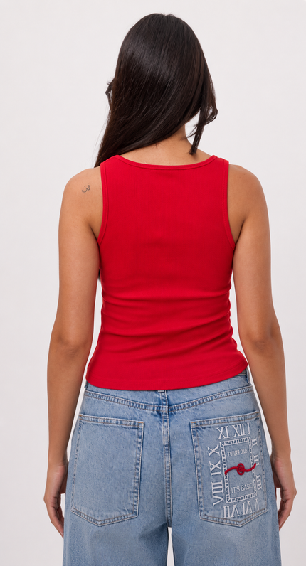 Red Tank Top with Mother of Pearl Button