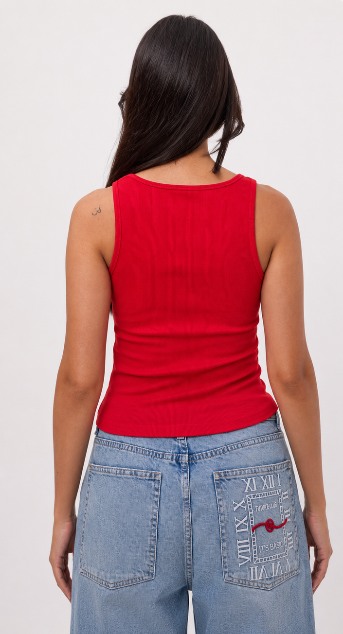 Red Tank Top with Mother of Pearl Button