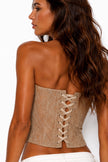 Beige Corset Top with Sheer Geometric Lace