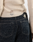 Dark Baggy Wide-Leg Barrel Jeans with Sparkle Effect