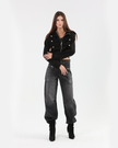 Black Zip Hoodie with Silver Decorative Buttons