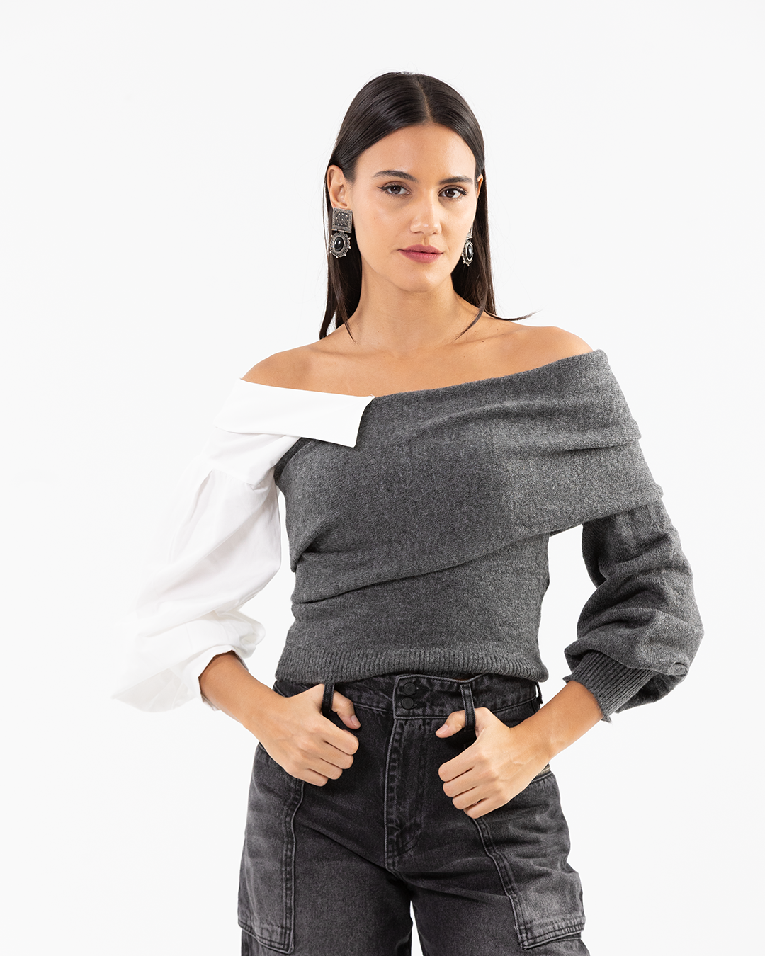 Dark Grey Layered Collar Knit