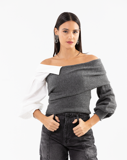 Dark Grey Layered Collar Knit