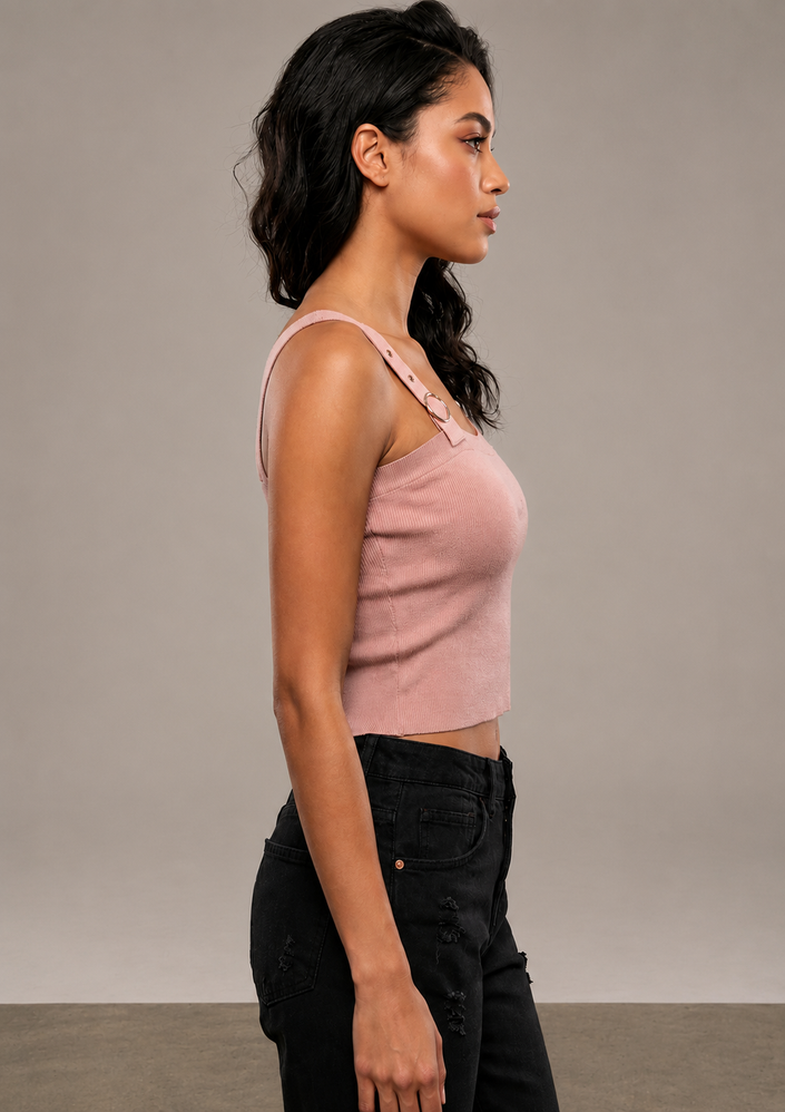 Tank In Pink Styled with Buckle Straps