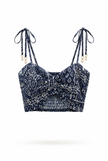 Navy Blue Crop Top with Geomatric Pattern