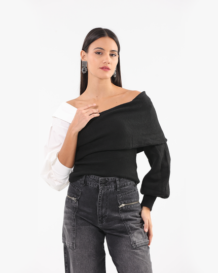 Black Layered Collar Knit