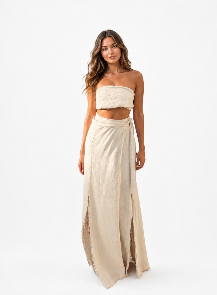 Beige Linen Wrap Skirt