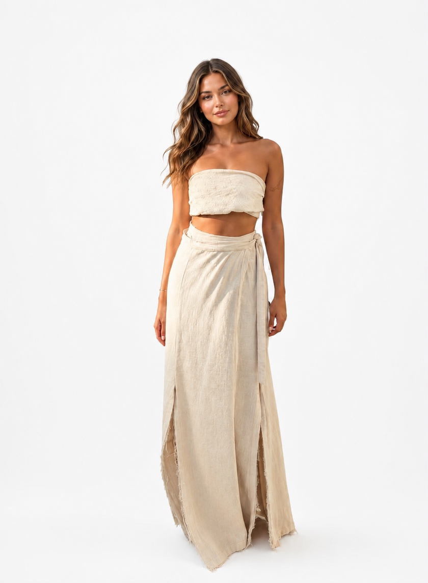 Beige Linen Wrap Skirt