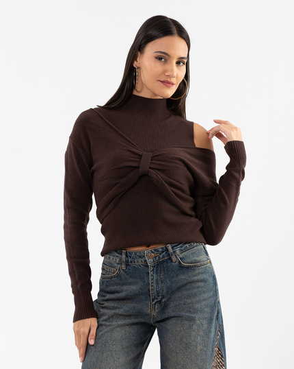 Brown Bow Layered Two-Piece Knit Pullover