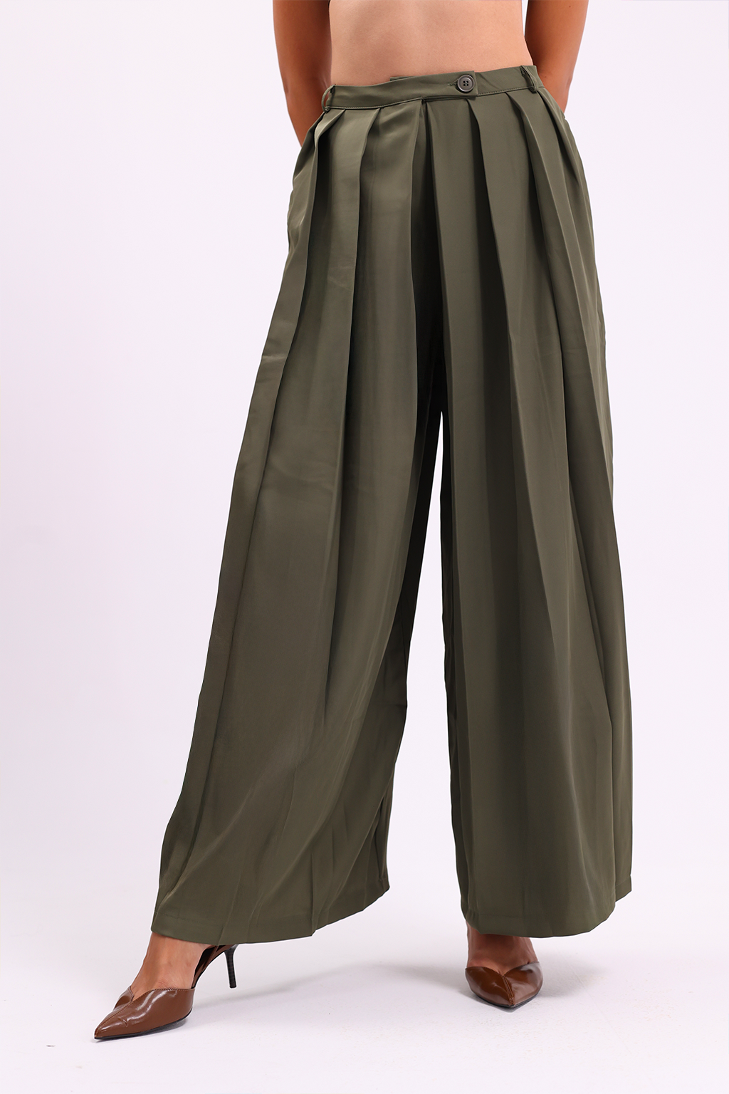 Olive Pleated Palazzo Pants