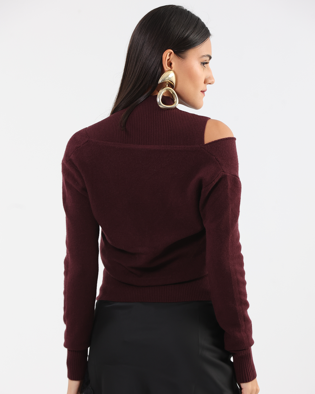 Burgundy Bow Layered Two-Piece Knit Pullover