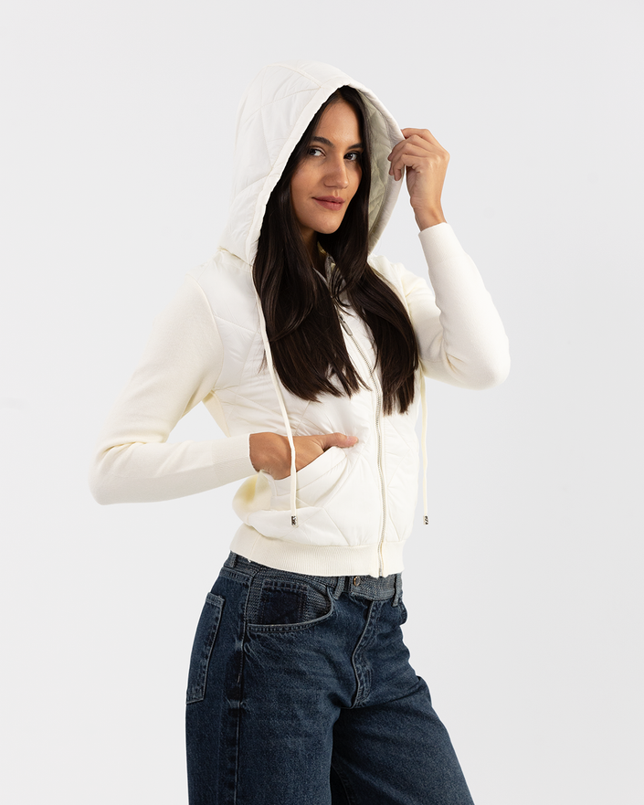 Ivory Quilted Zip-Up Jacket