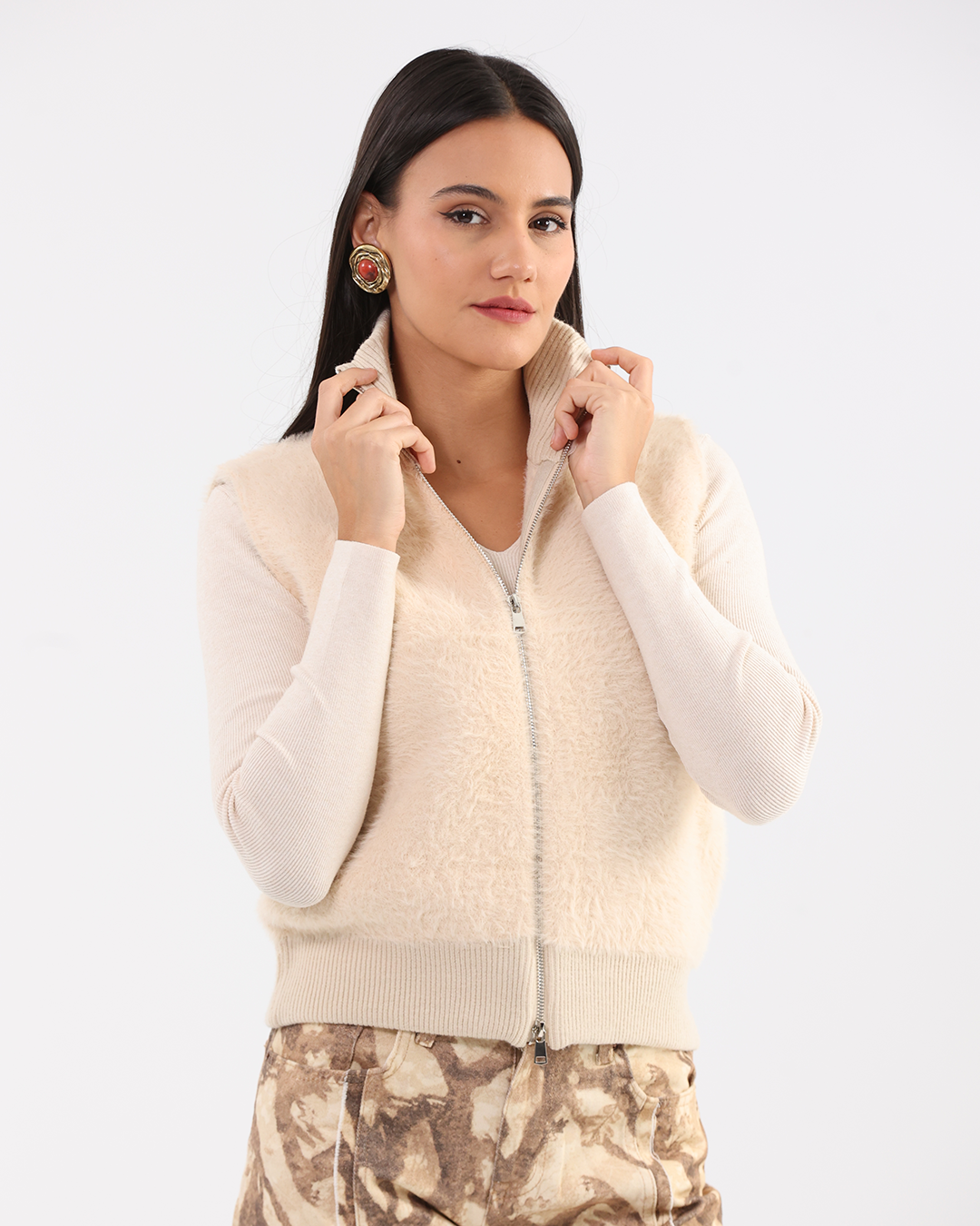 Cream Beige Boucle Vest