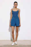 Wide Leg Belt Detailed Coral Mini Blue Shorts