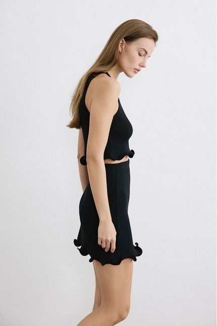 Weavy Hem Black Mini Skirt