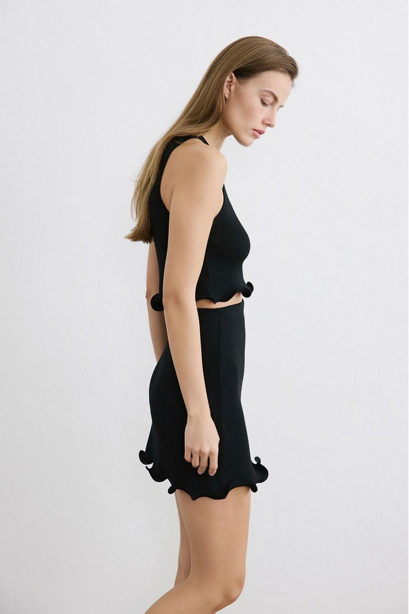 Weavy Hem Black Mini Skirt