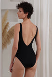 Black Swimsuit with Gold Button Details