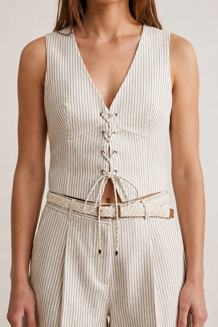 Linen Natural Striped Pattern Set with Matching Belt