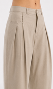 Wide Leg Trousers in Beige with Pleat Detail