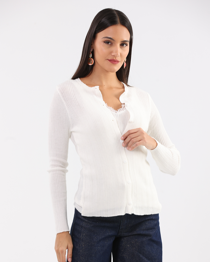 White 2-in-1 Lace Trim Knot Top