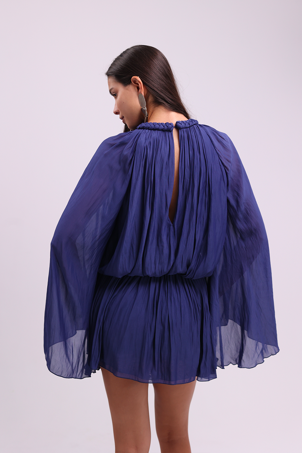 Ruffle Sleeve Mini Navy Dress