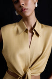Tie Front Linen Blend Camel Vest