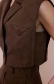 Blazer Collar Padded Crop Brown Vest