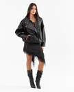 Black Asymmetric Lace Satin Skirt