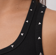 Black Ribbed Top with Metal Button Detail
