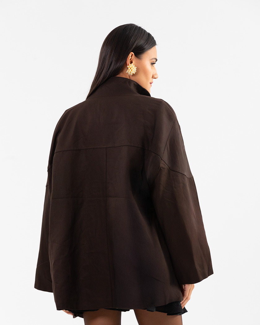 Oversized Brown Jacket Blouse Style