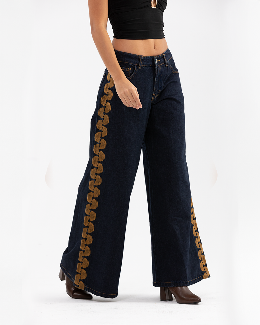 Gold Stitch Wide-Leg Jeans