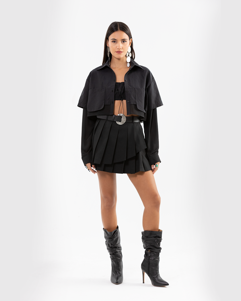 Layered Cropped Black Shirt
