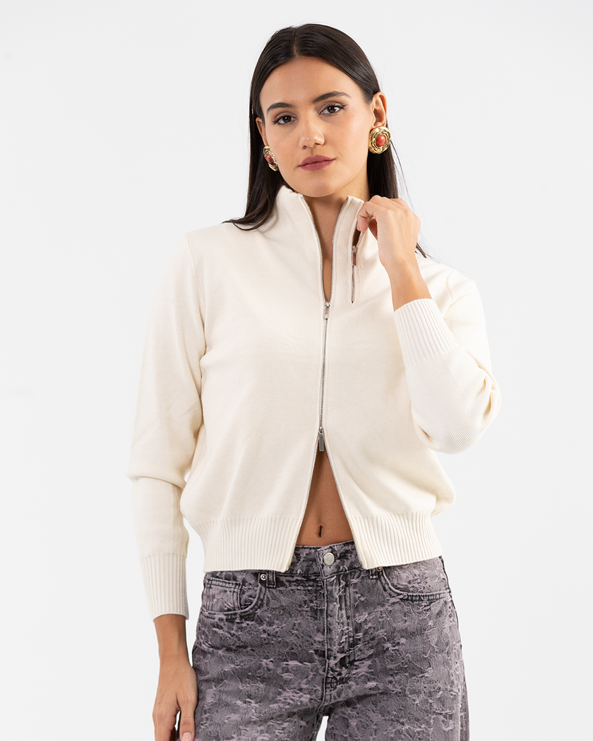 Double-Zip Ivory Knot Jacket