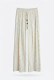 Ivory Embroidered Wide-Leg Pants with Bead Detail