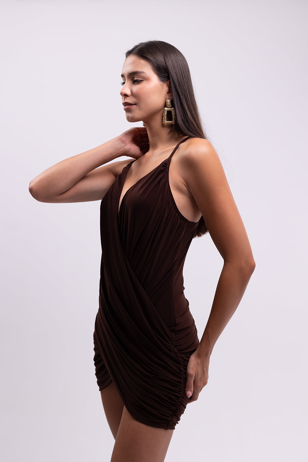 Chocolate Brown Draped Mini Dress
