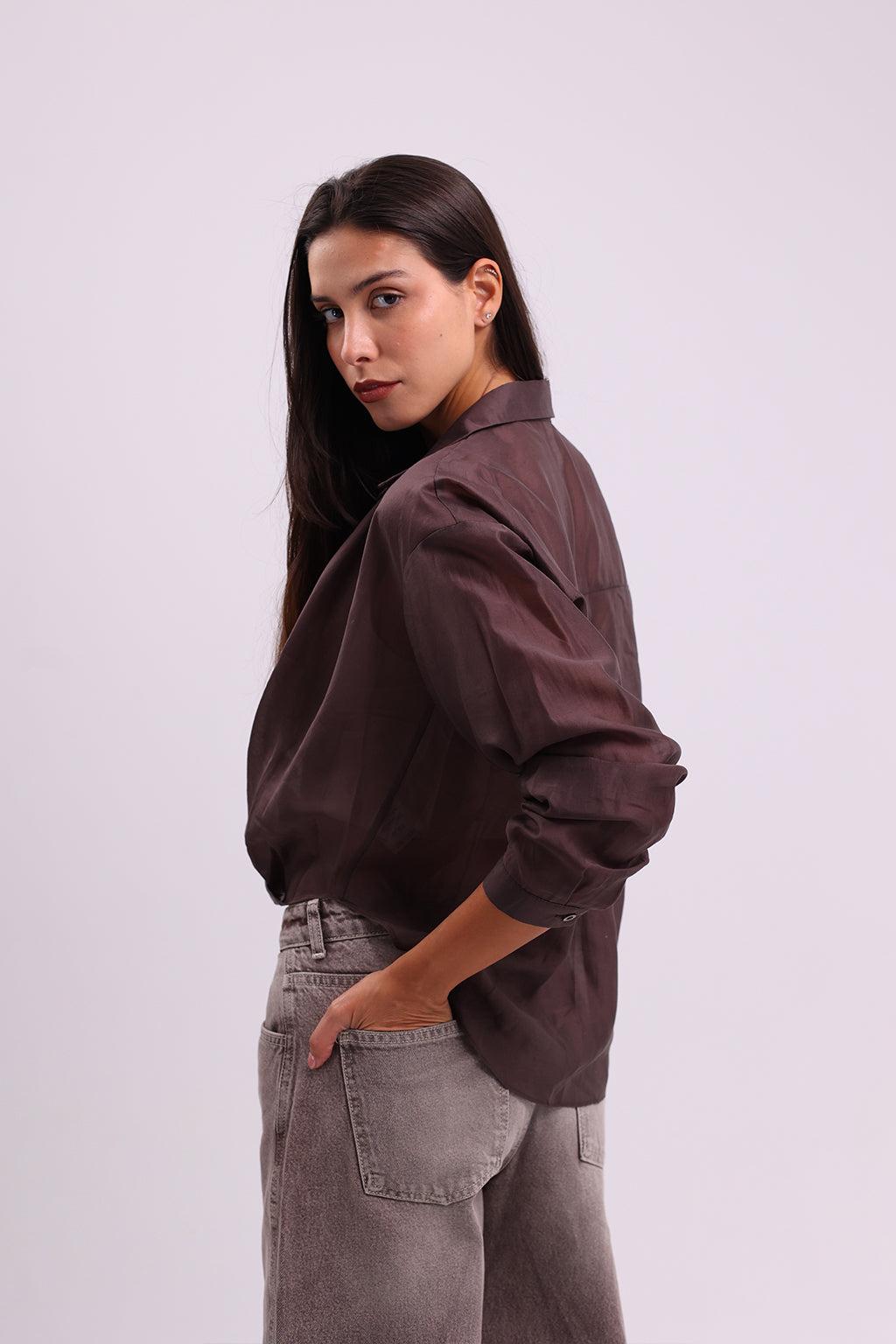 Chocolate Button-Up Blouse