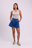 Beige Shiny Look Crew Neck Tank Top