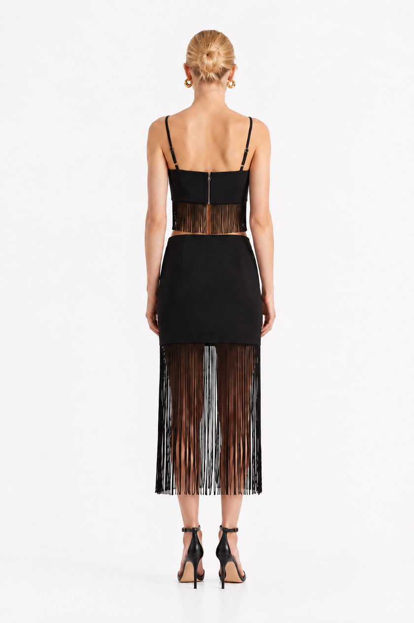 Black Tassel Detail Strappy Crop Top