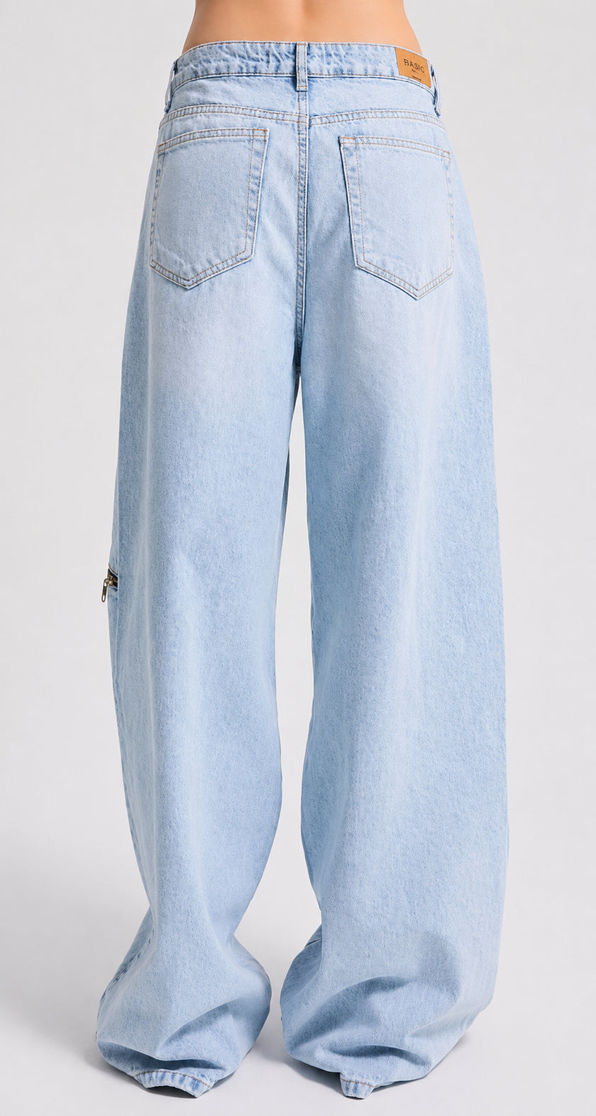 Raw Cut Light Blue Denim with Zipper Details