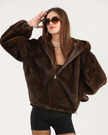 Brown Hooded Faux-Fur Jacket with Zip-Up Front